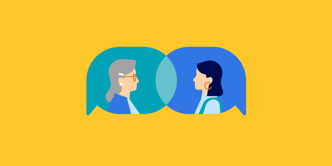 Two people talking.